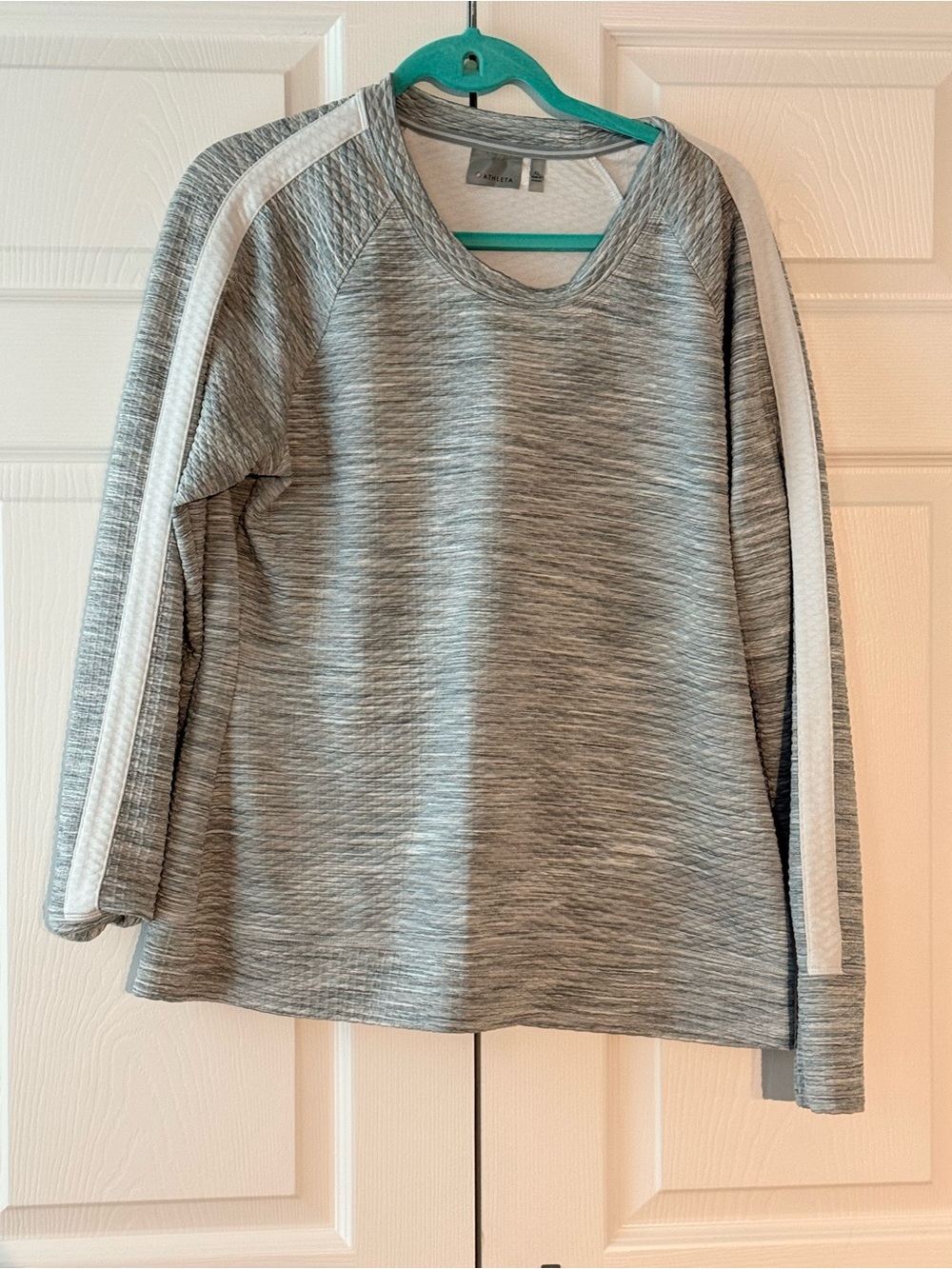 Athleta Gray Crewneck Sweatshirt with White Sleeve Stripes